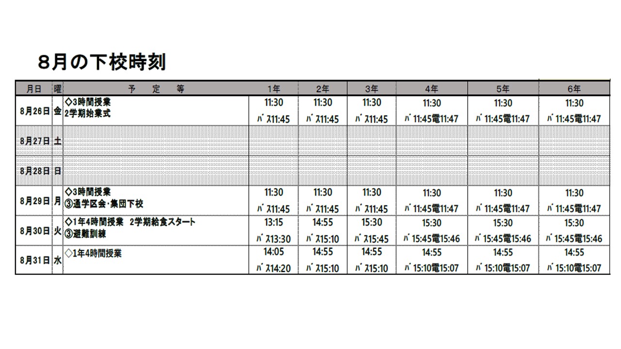 8月下校時刻